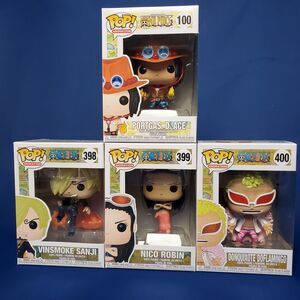 Funko Pop One Piece Bundle Nico Robin 399 Portgas 100 Doflamingo 400 Sanji 398